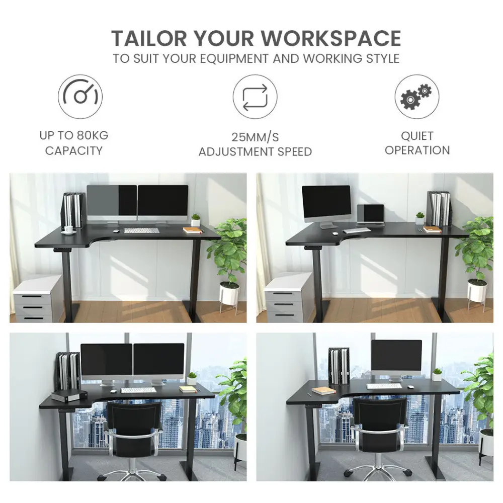 FORTIA Standing Desk Electric Dual Motor Adjustable Sit Stand L-Shaped Left 80KG Load Black - Furniture > Office