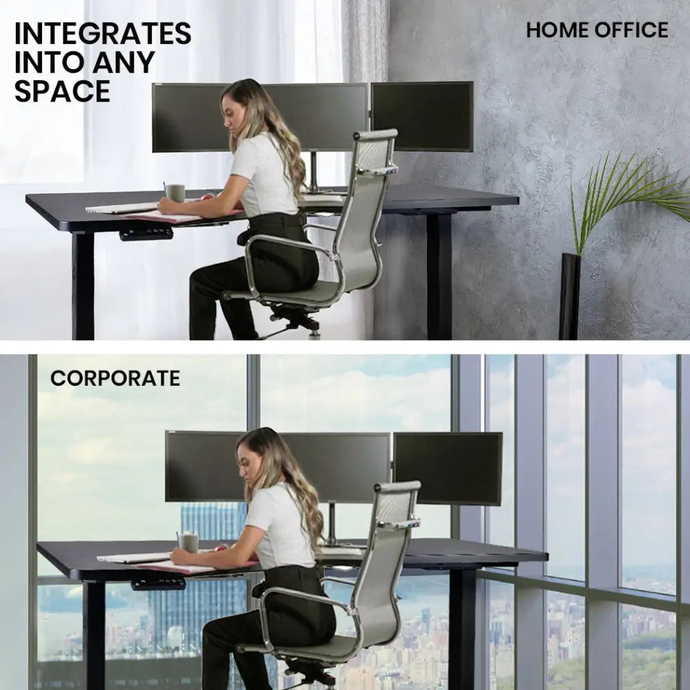 FORTIA Standing Desk Electric Dual Motor Adjustable Sit Stand L-Shaped Left 80KG Load Black - Furniture > Office