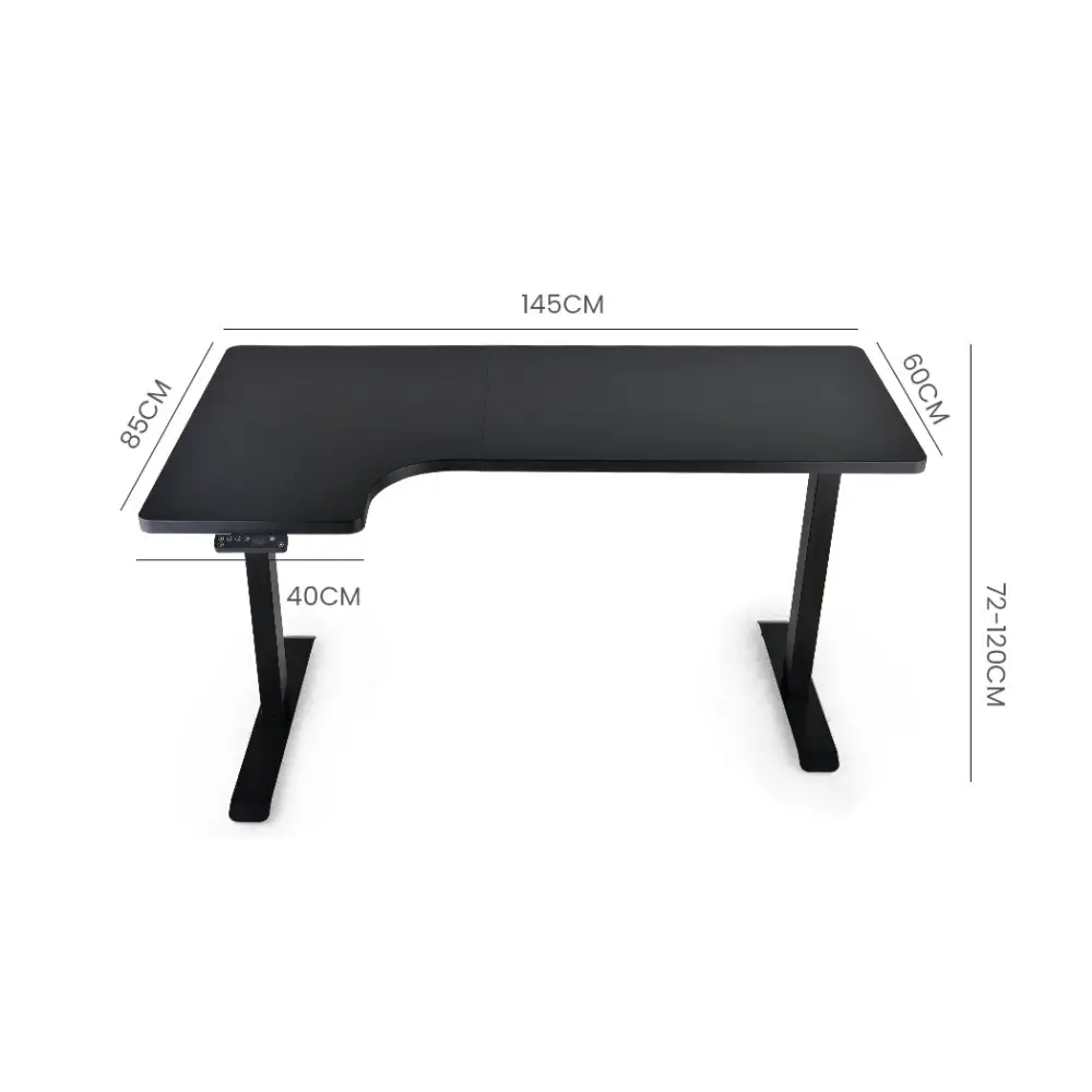 FORTIA Standing Desk Electric Dual Motor Adjustable Sit Stand L-Shaped Left 80KG Load Black - Furniture > Office