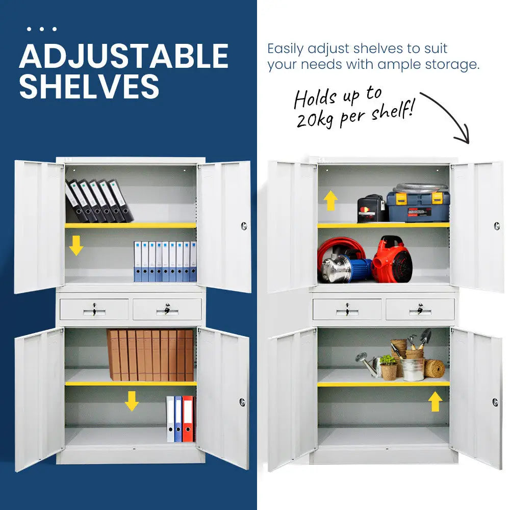 FORTIA Stationery Cabinet Office Home Storage Metal Lockable 4 Door Cupboard Drawers - Furniture > Office