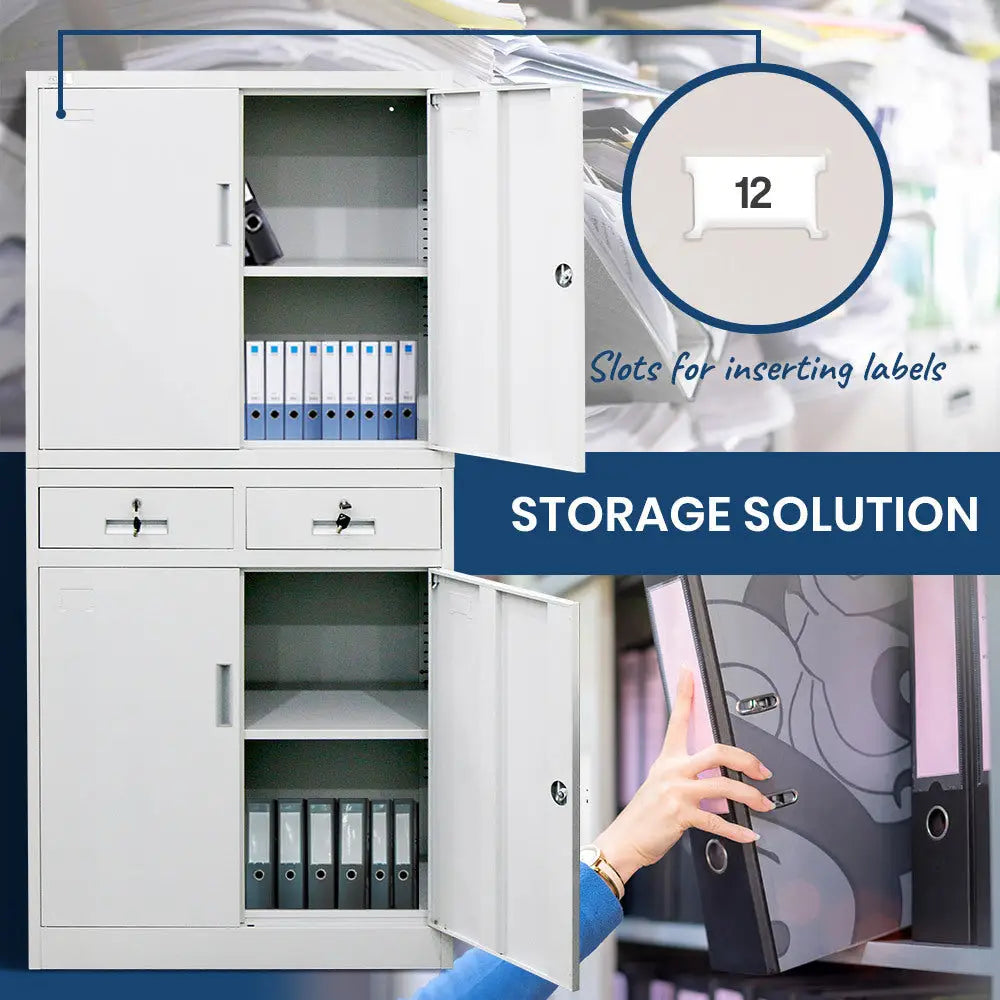 FORTIA Stationery Cabinet Office Home Storage Metal Lockable 4 Door Cupboard Drawers - Furniture > Office
