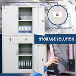 FORTIA Stationery Cabinet Office Home Storage Metal Lockable 4 Door Cupboard Drawers - Furniture > Office