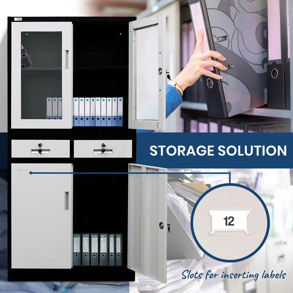 FORTIA Stationery Cabinet Office Storage Metal Lockable 4 Door Cupboard Drawers - Furniture > Office