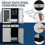 FORTIA Stationery Cabinet Office Storage Metal Lockable 4 Door Cupboard Drawers - Furniture > Office