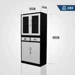 FORTIA Stationery Cabinet Office Storage Metal Lockable 4 Door Cupboard Drawers - Furniture > Office