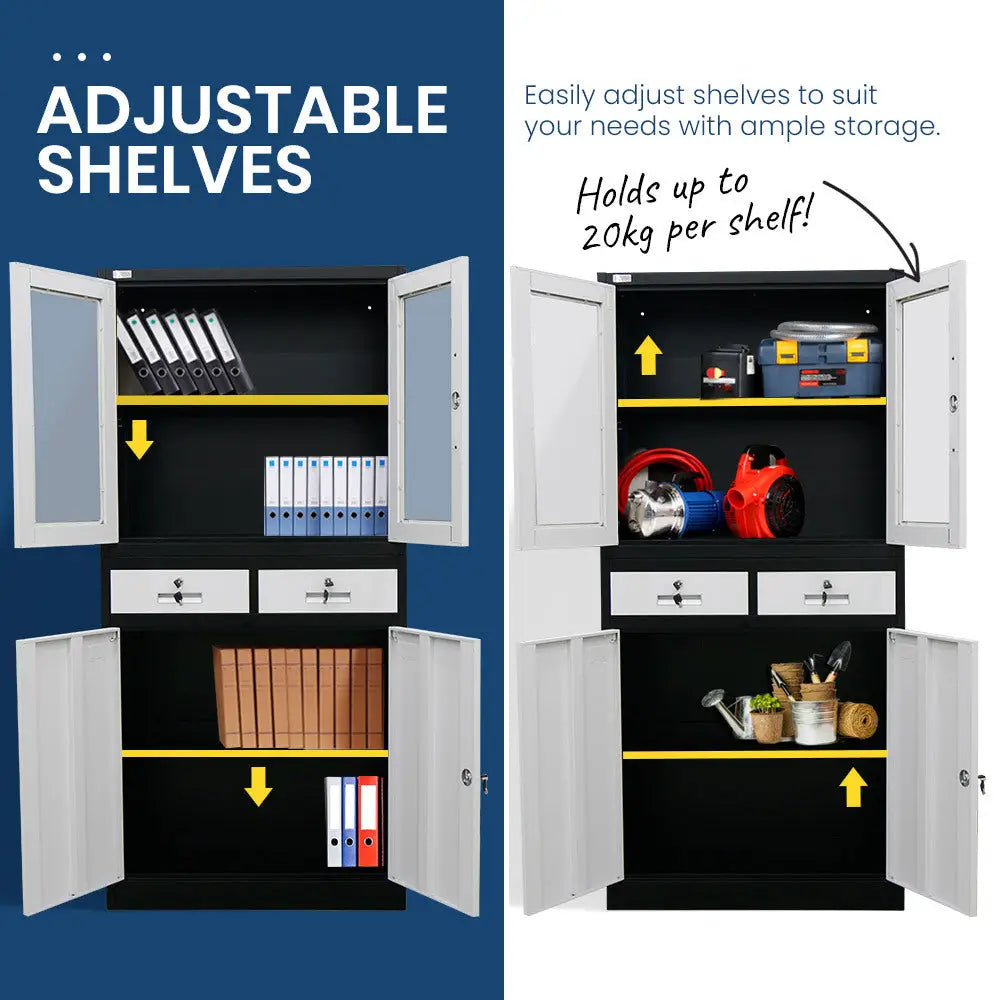 FORTIA Stationery Cabinet Office Storage Metal Lockable 4 Door Cupboard Drawers - Furniture > Office