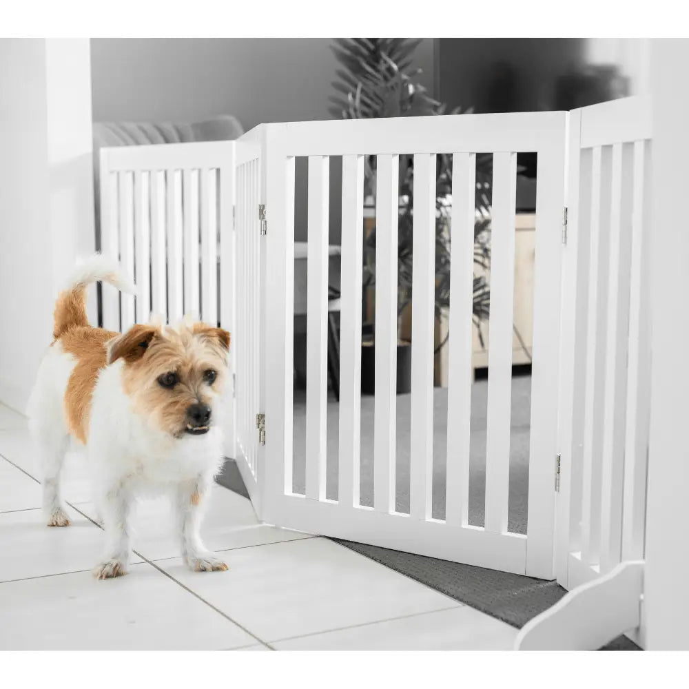 Four Panel Freestanding Dog Gate White - Pet Care > Dog Supplies > Dog Playpens & Gates