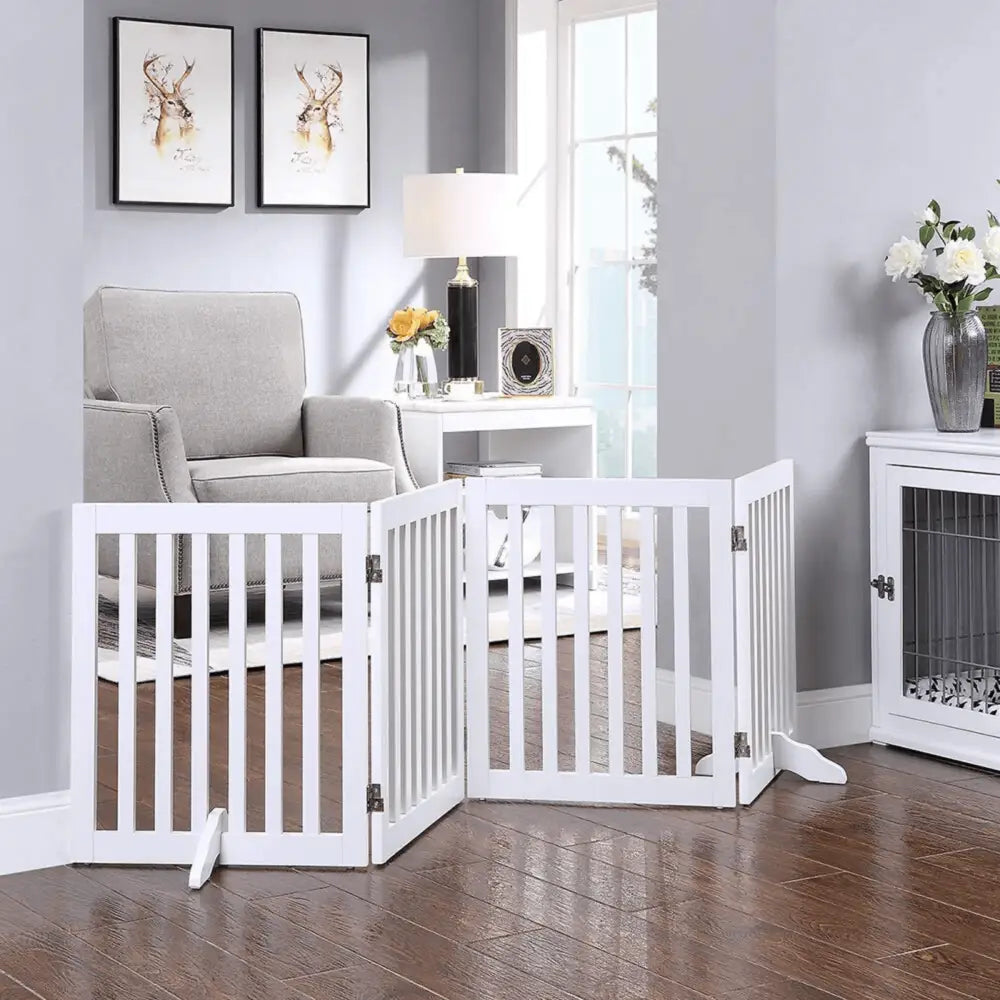 Four Panel Freestanding Dog Gate White - Pet Care > Dog Supplies > Dog Playpens & Gates