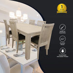 Foxglove 7pc Dining Set 190cm Table 6 PU Seat Chair Solid Mt Ash Wood - White - Furniture > Dining
