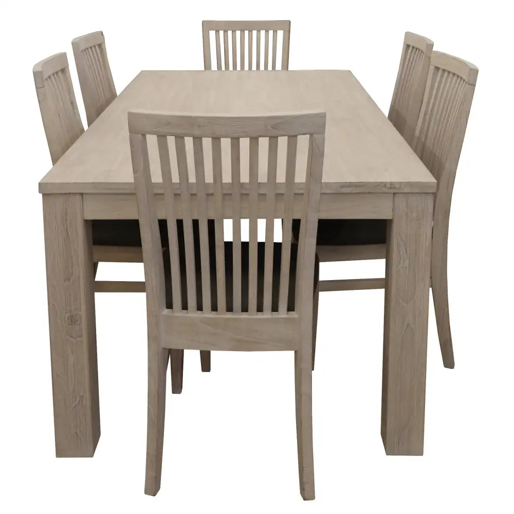 Foxglove 7pc Dining Set 190cm Table 6 PU Seat Chair Solid Mt Ash Wood - White - Furniture > Dining