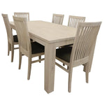 Foxglove 7pc Dining Set 190cm Table 6 PU Seat Chair Solid Mt Ash Wood - White - Furniture > Dining