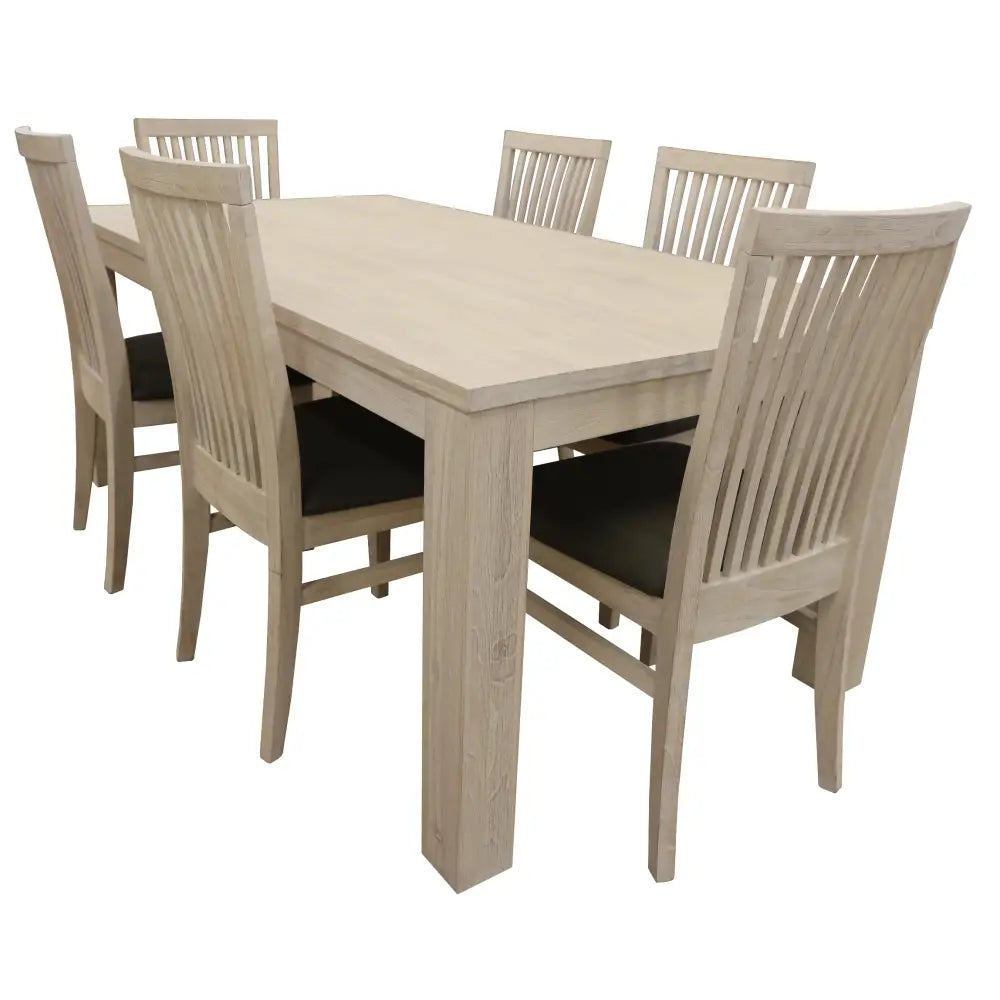 Foxglove 7pc Dining Set 190cm Table 6 PU Seat Chair Solid Mt Ash Wood - White - Furniture > Dining