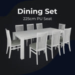 Foxglove 9pc Dining Set 225cm Table 8 PU Seat Chair Solid Mt Ash Wood - White - Furniture > Dining