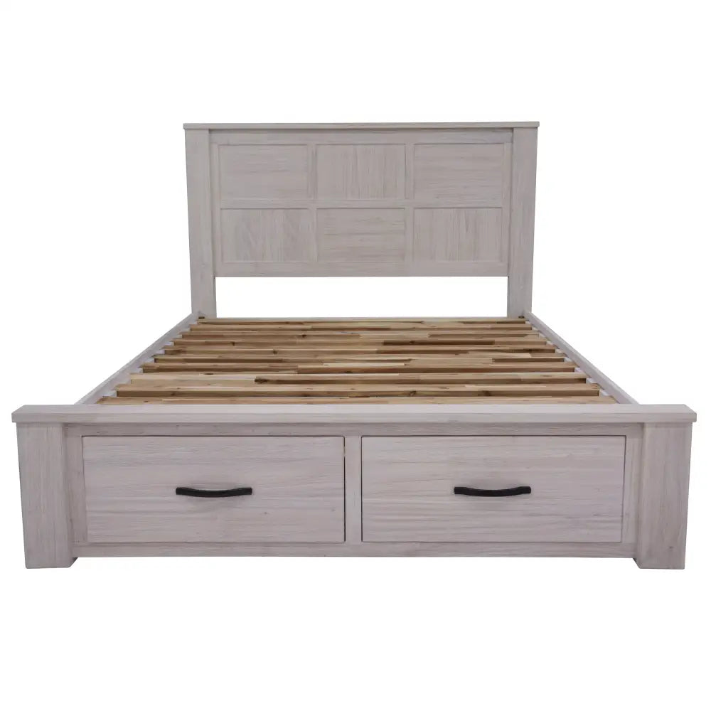 Foxglove Bed Frame Queen Size Timber Mattress Base With Storage Drawers - White - Furniture > Bedroom > Beds & Bed
