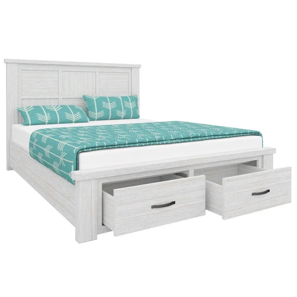 Foxglove Bed Frame Queen Size Timber Mattress Base With Storage Drawers - White - Furniture > Bedroom > Beds & Bed