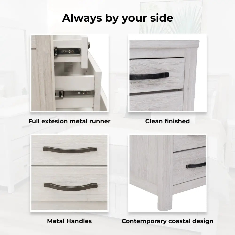 Foxglove Bedside Tables 3 Drawers Storage Cabinet Shelf Side End Table - White - Furniture > Living Room > Bookcases &