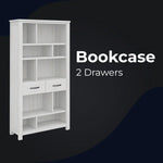 Foxglove Bookshelf Bookcase 5 Tier 2 Drawers Solid Mt Ash Timber Wood - White - Furniture > Living Room