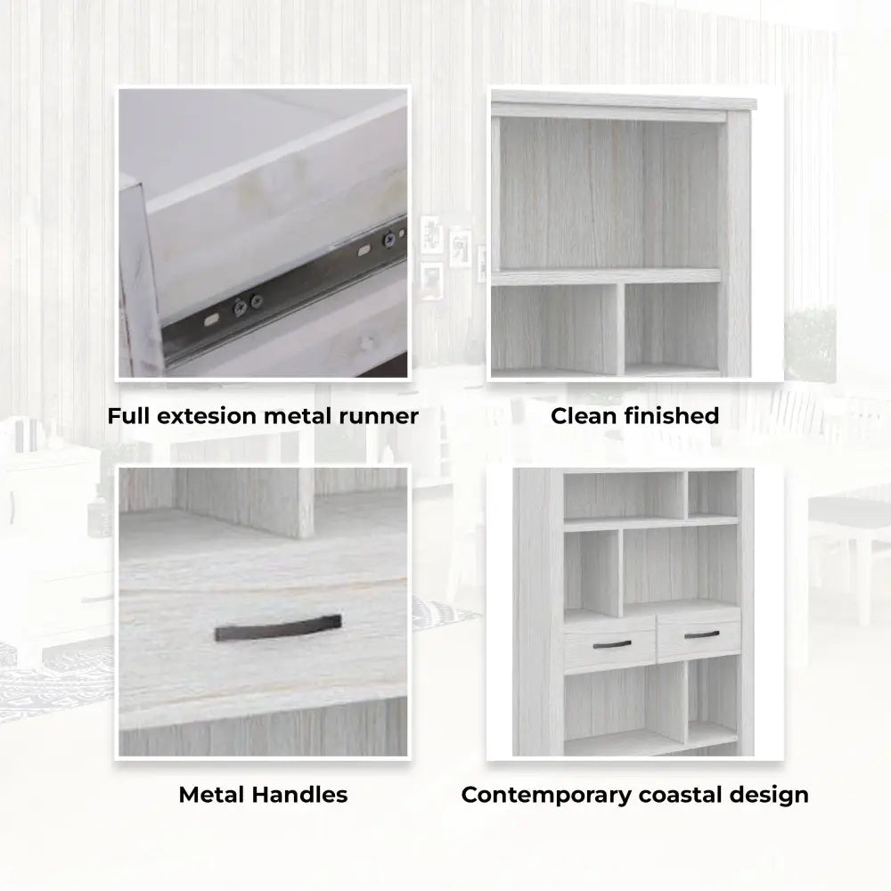 Foxglove Bookshelf Bookcase 5 Tier 2 Drawers Solid Mt Ash Timber Wood - White - Furniture > Living Room