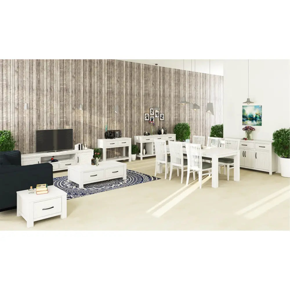 Foxglove Buffet Table 158cm 4 Door 3 Drawer Solid Mt Ash Timber Wood - White - Furniture > Living Room