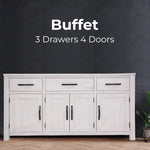 Foxglove Buffet Table 158cm 4 Door 3 Drawer Solid Mt Ash Timber Wood - White - Furniture > Living Room