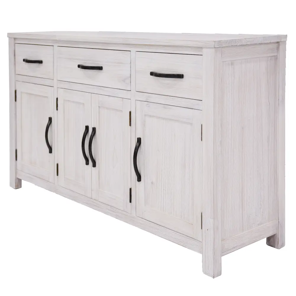 Foxglove Buffet Table 158cm 4 Door 3 Drawer Solid Mt Ash Timber Wood - White - Furniture > Living Room