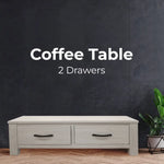 Foxglove Coffee Table 127cm 2 Drawer Solid Mt Ash Timber Wood - White - Furniture > Living Room