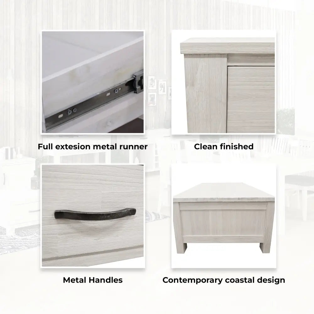 Foxglove Coffee Table 127cm 2 Drawer Solid Mt Ash Timber Wood - White - Furniture > Living Room
