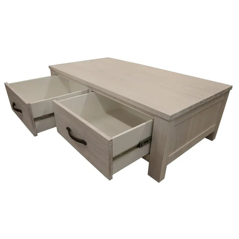 Foxglove Coffee Table 127cm 2 Drawer Solid Mt Ash Timber Wood - White - Furniture > Living Room