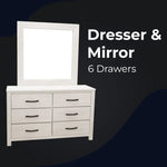 Foxglove Dresser Mirror 6 Chest of Drawers Tallboy Storage - White - Furniture > Bathroom > Bathroom Cabinets Cupboards