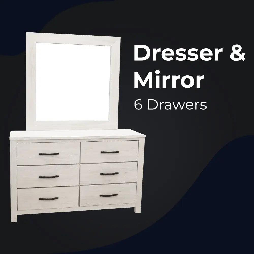 Foxglove Dresser Mirror 6 Chest of Drawers Tallboy Storage - White - Furniture > Bathroom > Bathroom Cabinets Cupboards