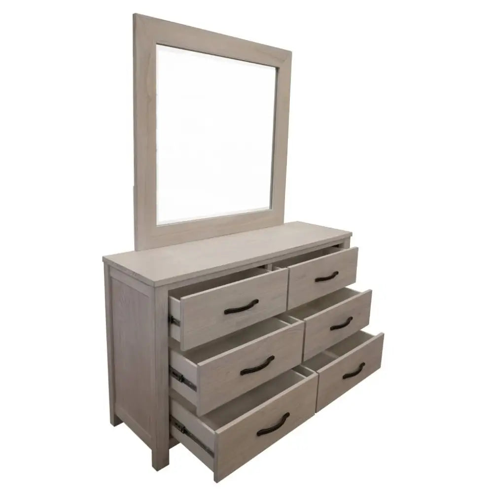 Foxglove Dresser Mirror 6 Chest of Drawers Tallboy Storage - White - Furniture > Bathroom > Bathroom Cabinets Cupboards