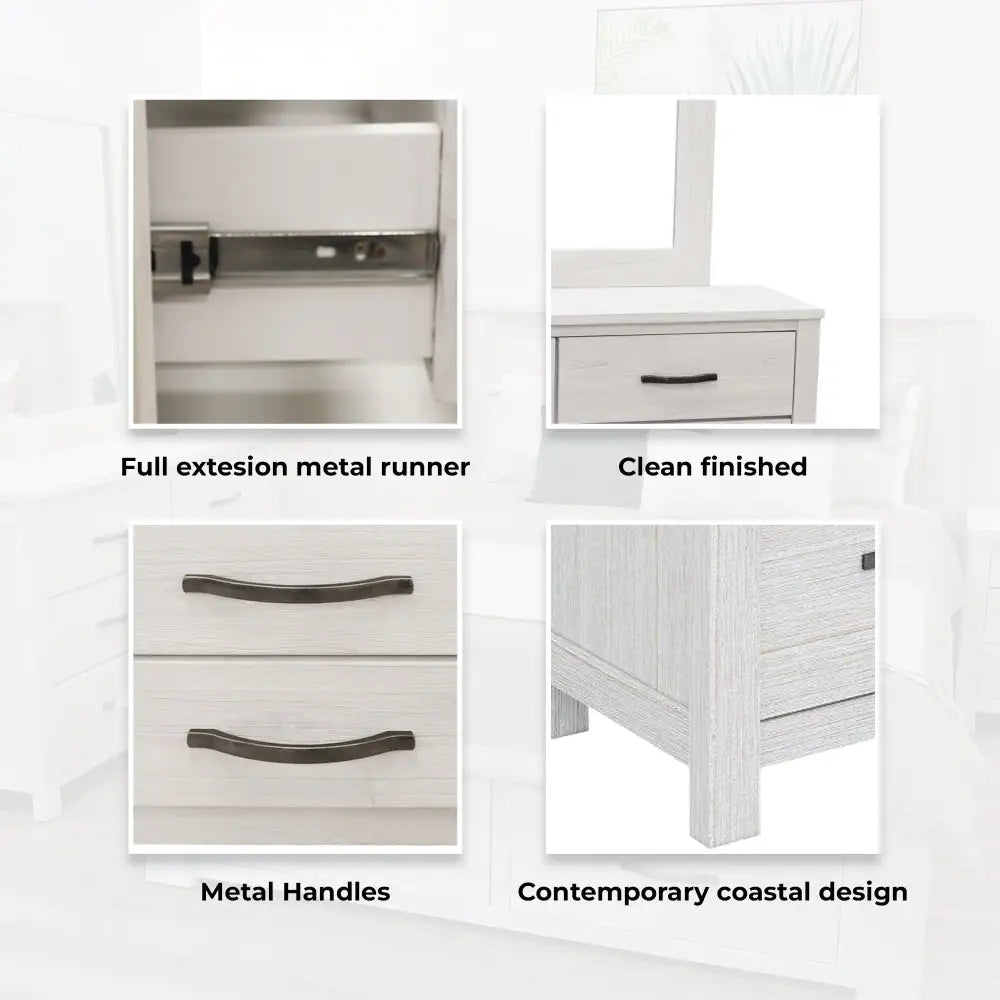 Foxglove Dresser Mirror 6 Chest of Drawers Tallboy Storage - White - Furniture > Bathroom > Bathroom Cabinets Cupboards
