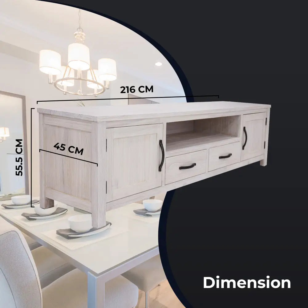 Foxglove ETU Entertainment TV Unit 216cm 2 Drawer 2 Door Mt Ash Wood - White - Furniture > Living Room