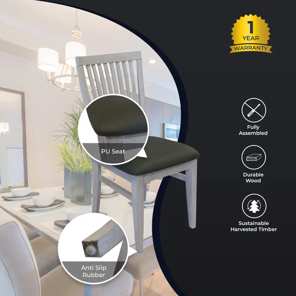 Foxglove PU Seat Dining Chair Set of 2 Solid Ash Wood Dining Furniture - White - Furniture > Dining
