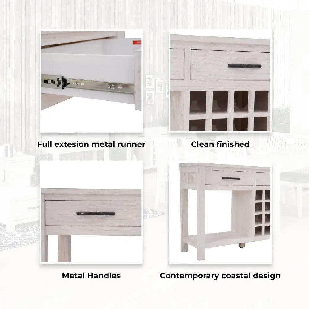 Foxglove Sideboard Buffet Wine Bar Bottle Wooden Storage Rack - White - Furniture > Living Room