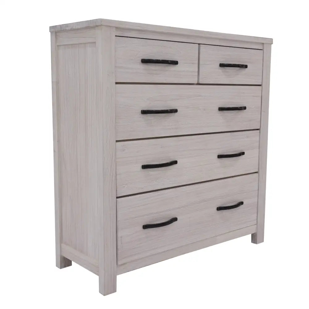 Foxglove Tallboy 5 Chest of Drawers Solid Ash Wood Bed Storage Cabinet - White - Furniture > Bedroom > Dressers