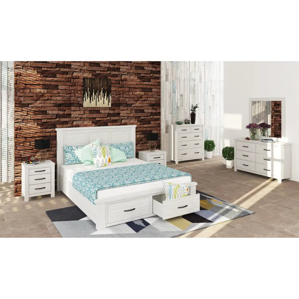 Foxglove Tallboy 5 Chest of Drawers Solid Ash Wood Bed Storage Cabinet - White - Furniture > Bedroom > Dressers