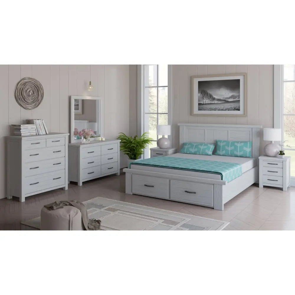 Foxglove Tallboy 5 Chest of Drawers Solid Ash Wood Bed Storage Cabinet - White - Furniture > Bedroom > Dressers
