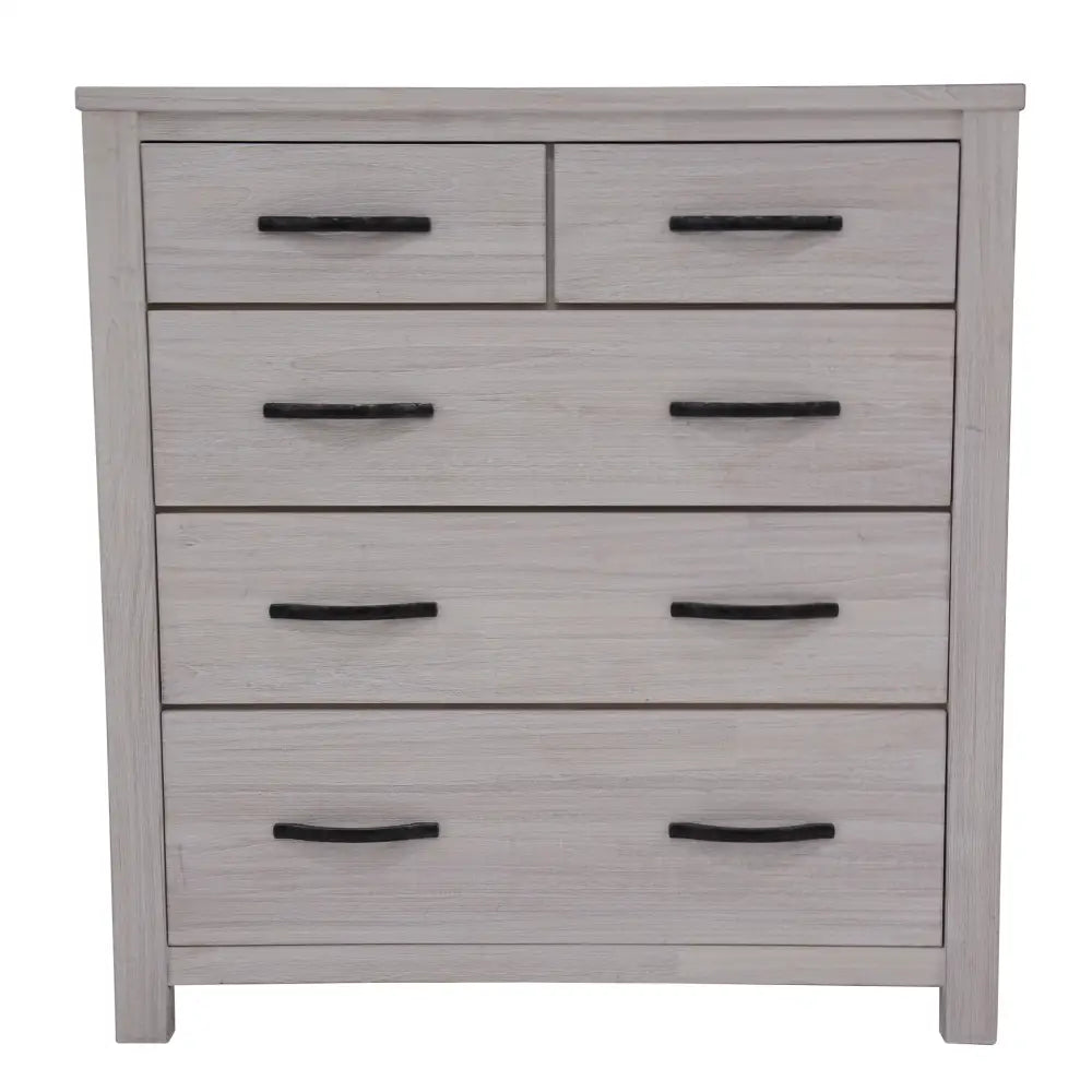 Foxglove Tallboy 5 Chest of Drawers Solid Ash Wood Bed Storage Cabinet - White - Furniture > Bedroom > Dressers