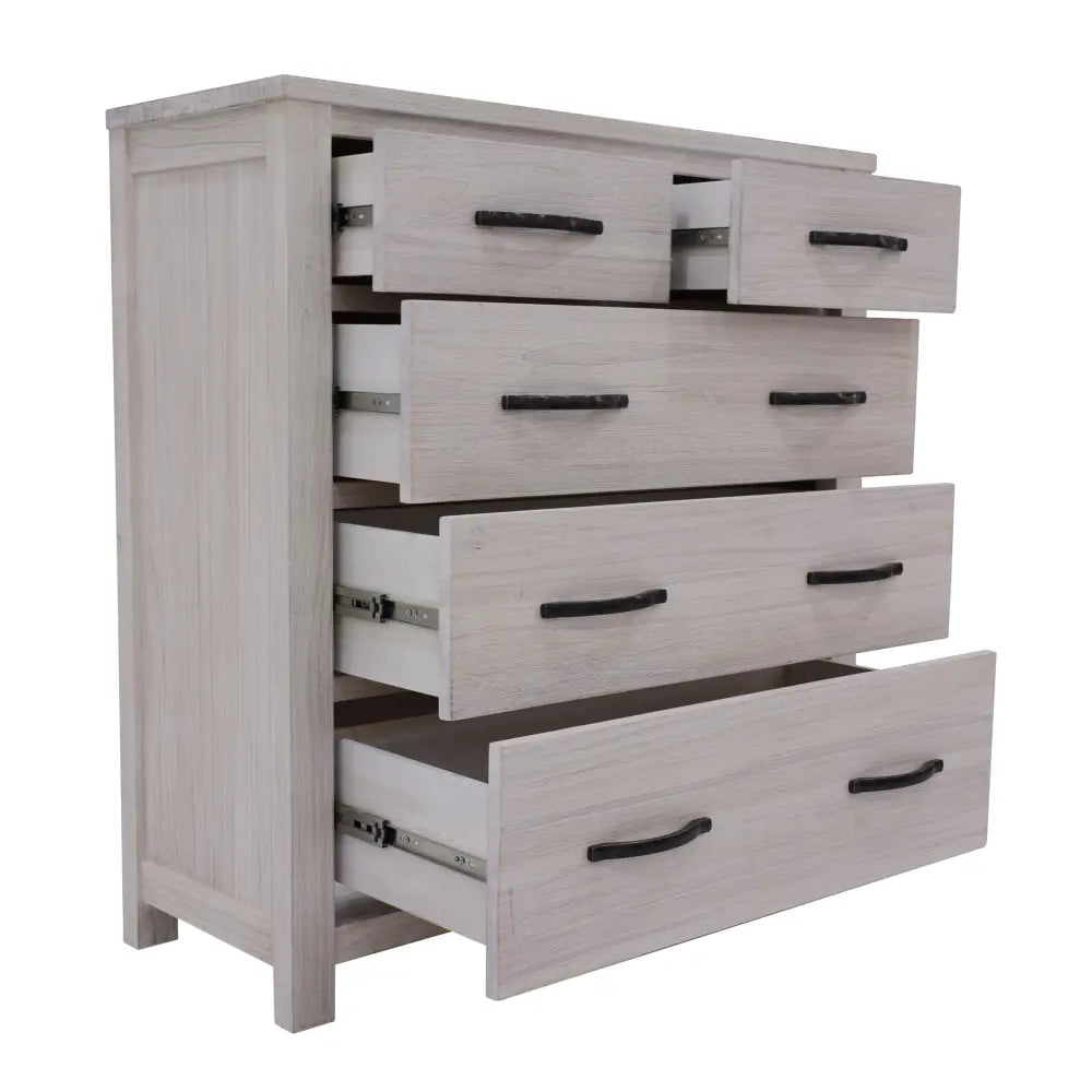 Foxglove Tallboy 5 Chest of Drawers Solid Ash Wood Bed Storage Cabinet - White - Furniture > Bedroom > Dressers