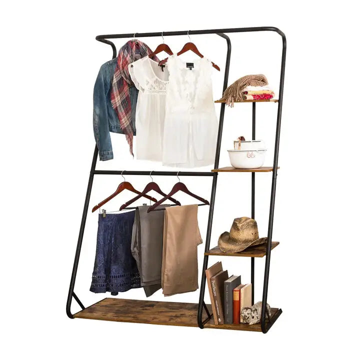 Freestanding Closet with 3 Shelves Organizer Storage Clothes Hanger Rail Garment Shelf Shoe Rack - Furniture > Living