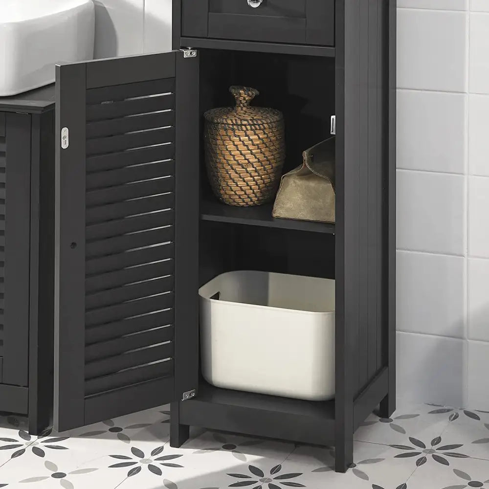Freestanding Tall Bathroom Cabinet 170 x 32 x 30 cm (Black) - Furniture > Bedroom > Beds & Bed Frames