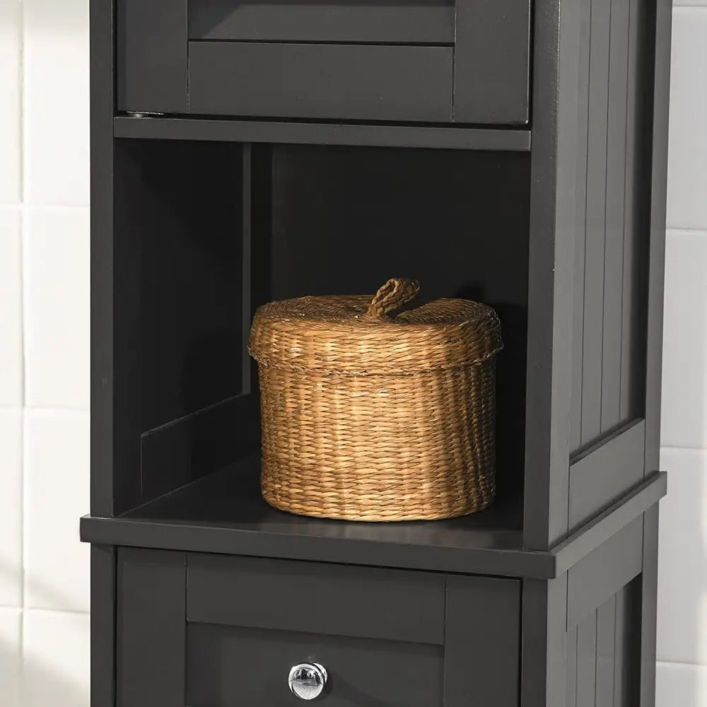 Freestanding Tall Bathroom Cabinet 170 x 32 x 30 cm (Black) - Furniture > Bedroom > Beds & Bed Frames