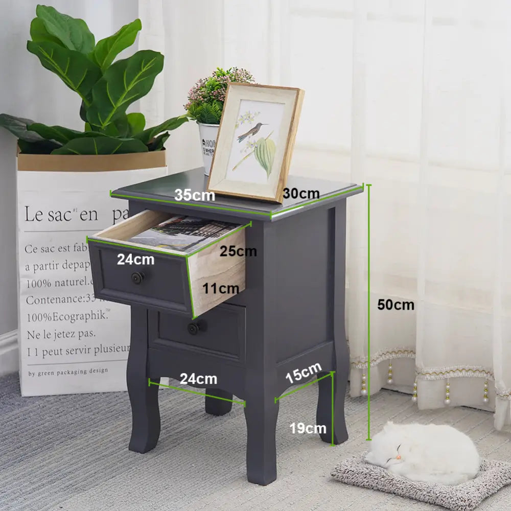 French Bedside Table Nightstand Grey Set of 2 - Furniture > Bedroom