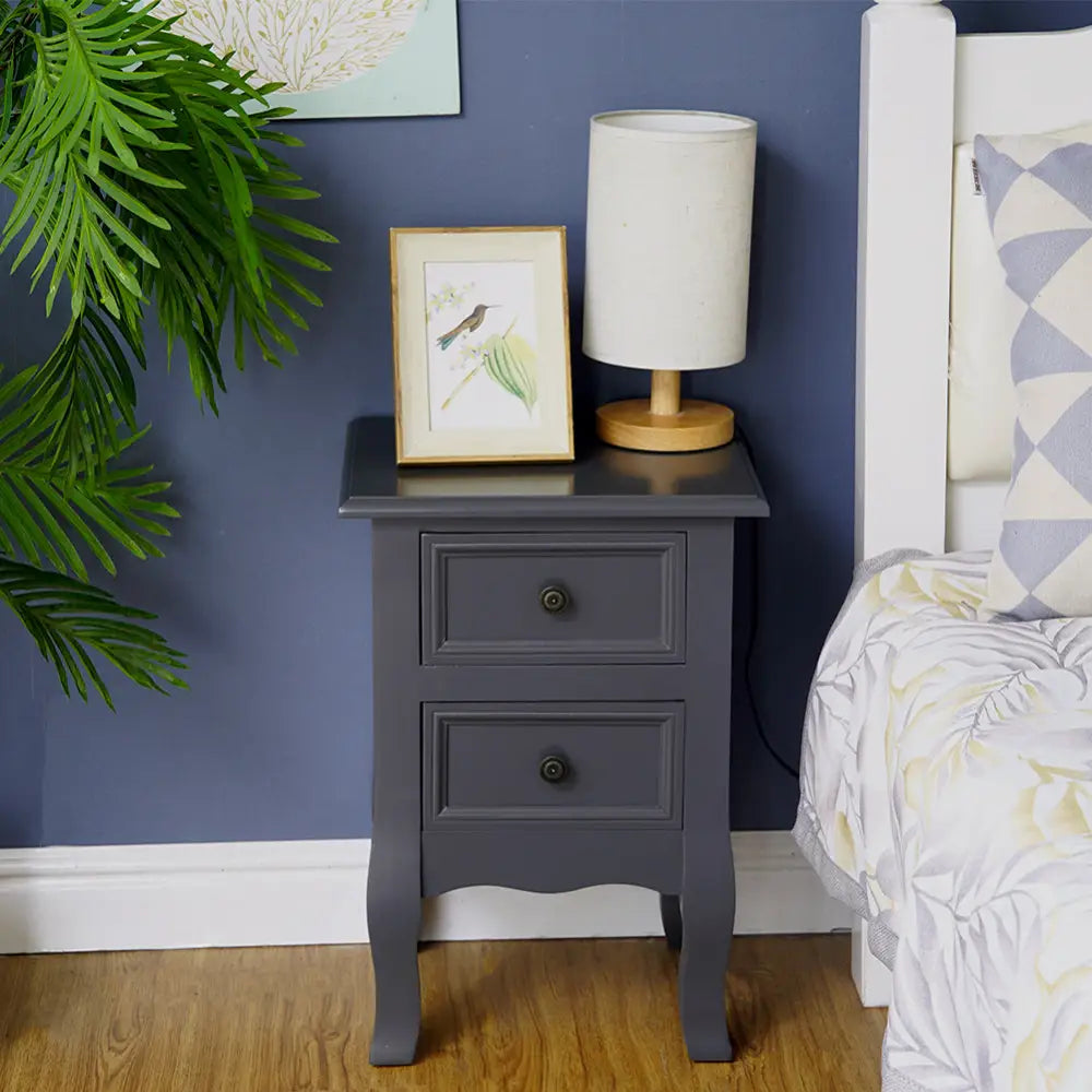 French Bedside Table Nightstand Grey Set of 2 - Furniture > Bedroom