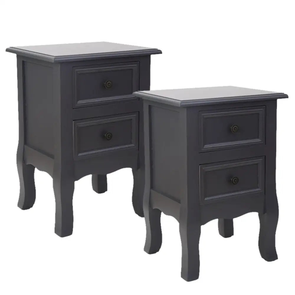 French Bedside Table Nightstand Grey Set of 2 - Furniture > Bedroom