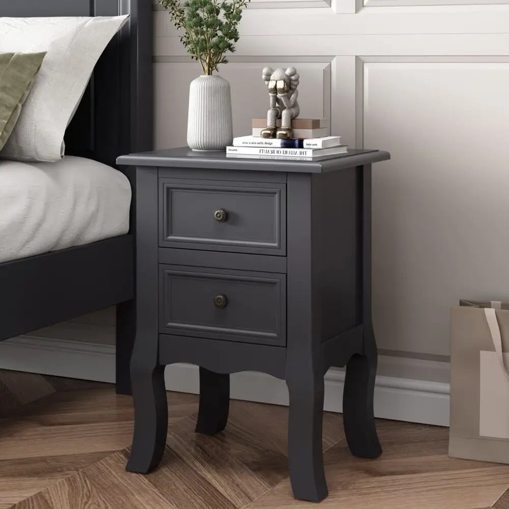 French Bedside Table Nightstand Grey Set of 2 - Furniture > Bedroom