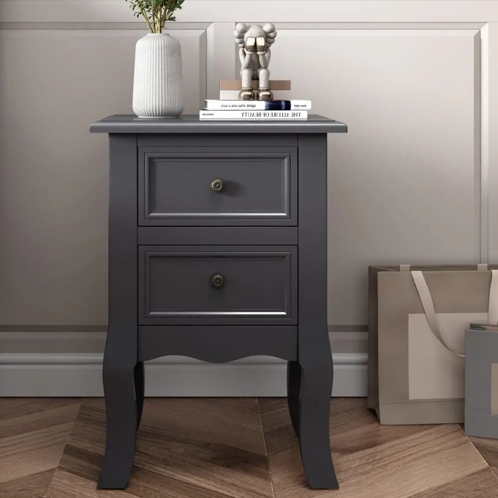 French Bedside Table Nightstand Grey Set of 2 - Furniture > Bedroom