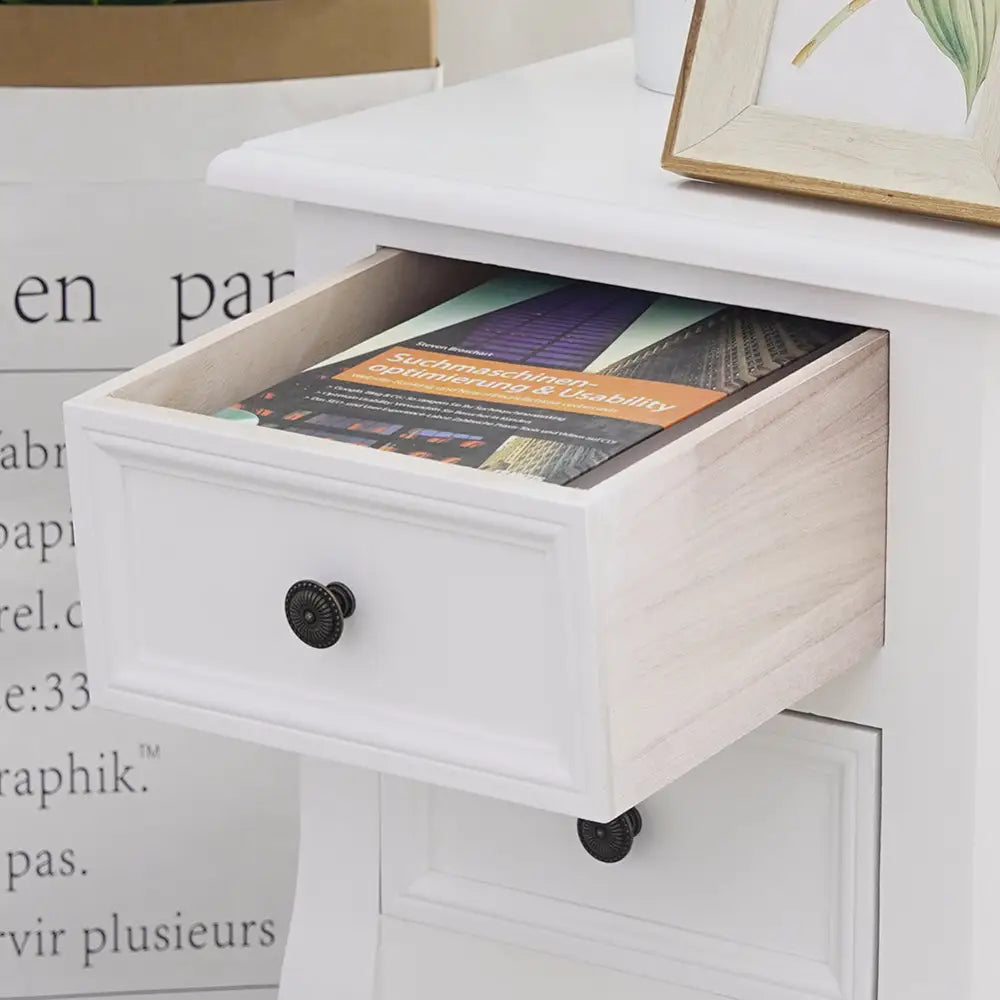 French Bedside Table Nightstand White Set of 2 - Furniture > Bedroom