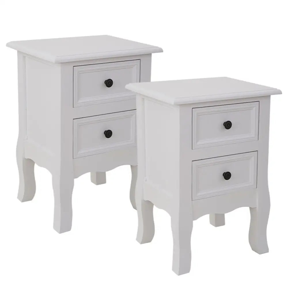 French Bedside Table Nightstand White Set of 2 - Furniture > Bedroom